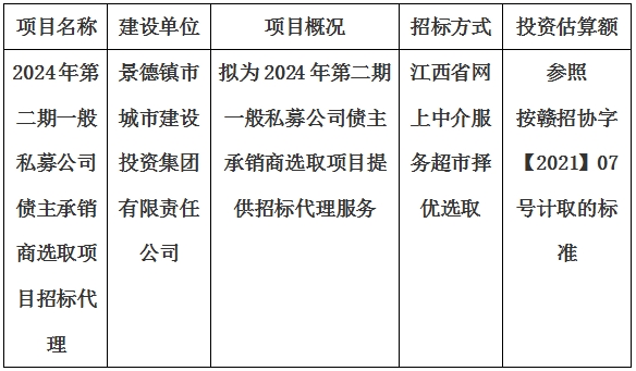 2024年第二期一般私募公司債主承銷商選取項目招標代理計劃公告