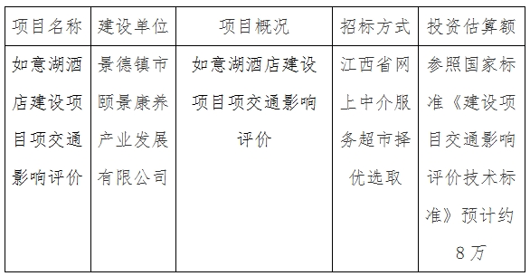 如意湖酒店建設(shè)項目交通影響評價計劃公告