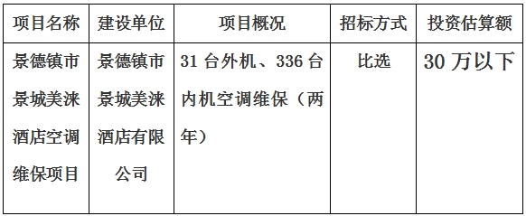 景德鎮市景城美淶酒店空調維保項目計劃公告