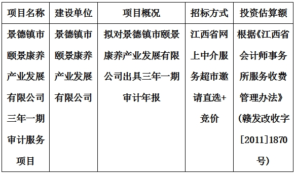 景德鎮市頤景康養產業發展有限公司三年一期審計服務項目計劃公告