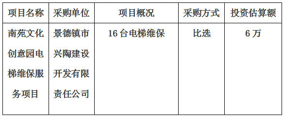 南苑文化創意園電梯維保服務項目采購計劃 公告